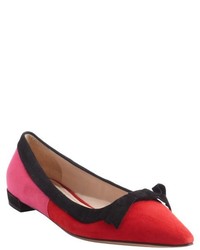 Prada Red And Pink And Black Suede Pointed Toe Flats