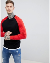 ASOS DESIGN Sweatshirt With Hem Extender In Black And Redred