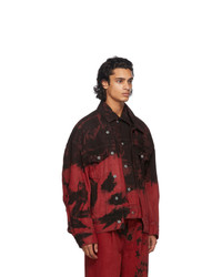 Feng Chen Wang Red And Black Tie Dye Denim Jacket
