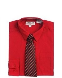 B-One Red Button Up Dress Shirt Black Striped Tie Set Boys 8