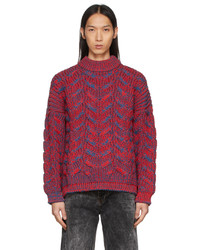 Serapis Red Navy Wool Cable Knit Sweater
