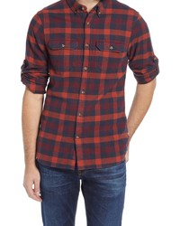 Red and Navy Check Flannel Long Sleeve Shirt