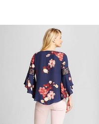 3hearts Bell Sleeve Floral Top 3hearts Navy