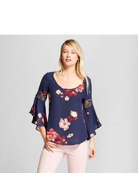 3hearts Bell Sleeve Floral Top 3hearts Navy