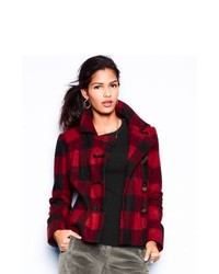 Red and Navy Gingham Pea Coat