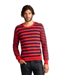 Alexander McQueen Red And Navy Striped Cotton Cashmere Crewneck Sweater