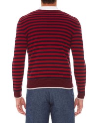 The Renton V Neck Sweater Naval Bluerocket Red