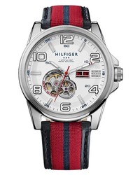 Tommy Hilfiger Automatic Watch 46mm Red Navy Silver