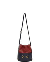 Gucci Red And Navy 1955 Horsebit Bucket Bag