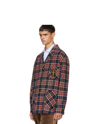 Gucci Red And Blue Check Wool Crest Jacket