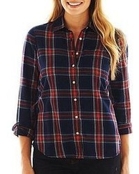 jcpenney Jcp Brushed Twill Flannel Plaid Long Sleeve Shirt