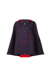 Red and Navy Plaid Cape Coat