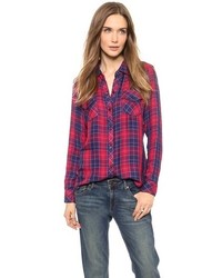 Red and Navy Plaid Dress Shirt