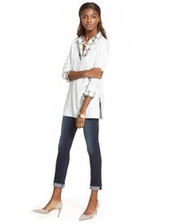 Caslon Petite Long Sleeve Cotton Shirt Size Large P Ivory