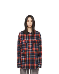 Red and Navy Plaid Flannel Dress Shirt
