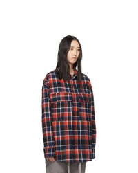 Fear Of God Red And Navy Plaid Flannel Shirt
