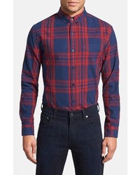Red and Navy Plaid Long Sleeve Shirt