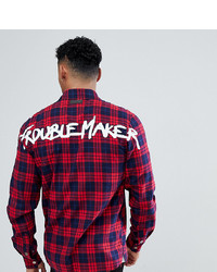 Just Junkies Check Zip Shirt With Trouble Maker Back Print