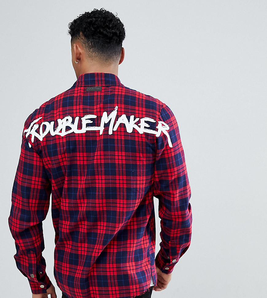 Just Junkies Check Zip Shirt With Trouble Maker Back Print, $22