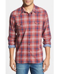Lucky Brand Trestles Plaid Western Shirt Red Natural Brown Large
