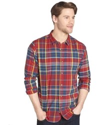 Jachs Red And Navy Plaid Cotton Button Front Shirt