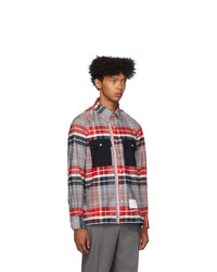 Thom Browne Red And Navy Zip Up Norfolk Shirt