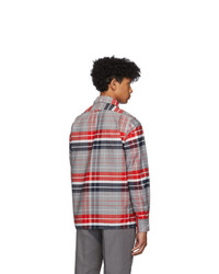 Thom Browne Red And Navy Zip Up Norfolk Shirt
