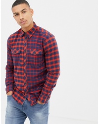 Tom Tailor Regular Fit Contrast Check Shirt In Red And Navy