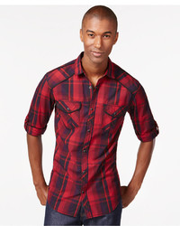 INC International Concepts Zamire Plaid Long Sleeve Shirt Only At Macys