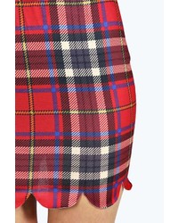 Boohoo Brittany Tartan Check Scallop Edge Mini Skirt