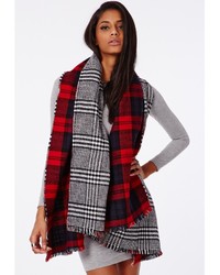 Missguided Naila Plaid Check Contrast Reversible Scarf Red
