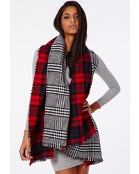 Missguided Naila Plaid Check Contrast Reversible Scarf Red