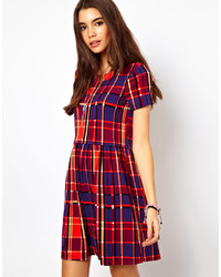 Red and Navy Plaid Skater Dress