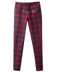 Red and Navy Plaid Skinny Pants