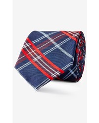 Navy And Red Plaid Silk Tie