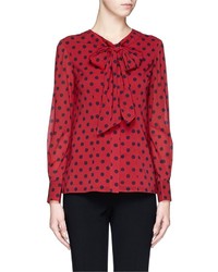 Red and Navy Polka Dot Button Down Blouse