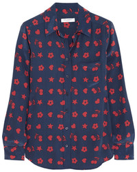Red and Navy Print Dress Shirt
