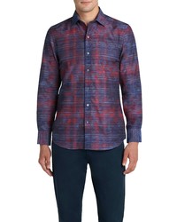 Red and Navy Print Long Sleeve Shirt