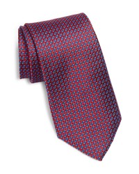 Red and Navy Print Silk Tie
