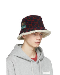 Gucci Navy And Red Wool Gg Bucket Hat