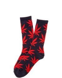 HUF The Plant Life Socks In Navy Blue Red