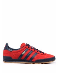 Red and Navy Suede Low Top Sneakers