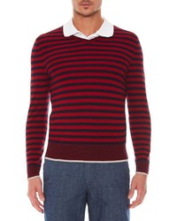 Red and Navy V-neck Sweater