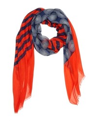 Red and Navy Vertical Striped Cotton Scarf