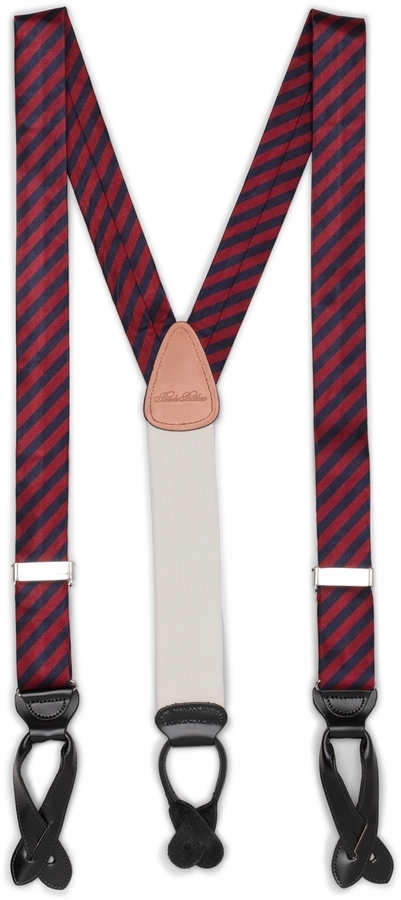 Brooks Brothers Men's Adjustable Suspenders Braces Attachment Red Blue  Stripes