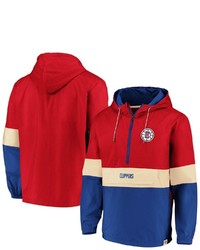 FANATICS Branded Redroyal La Clippers True Classics Lead Blocker Anorak Hoodie Half Zip Windbreaker Jacket
