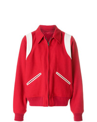 red and white bomber jacket