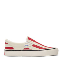 Red and White Canvas Slip-on Sneakers