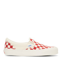Red and White Check Canvas Slip-on Sneakers
