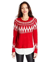 Red and White Crew-neck Sweater